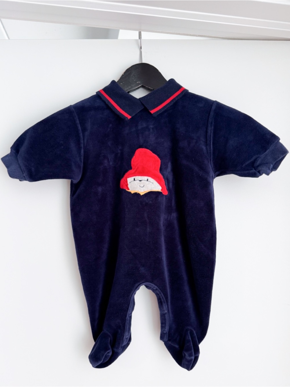 Vintage 1998 Paddington Bear Navy Velour Footed Sleeper 6M Made in Canada